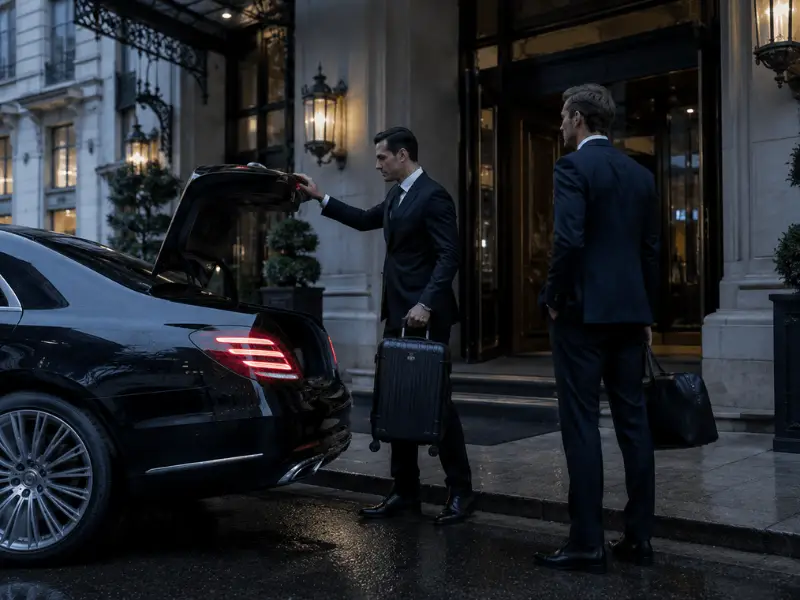 Hotel transfer chauffeur dropping off guest at Boston downtown hotel